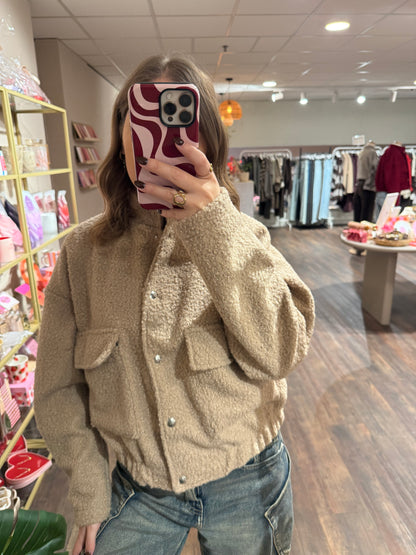 Sara - teddy bomber jas beige