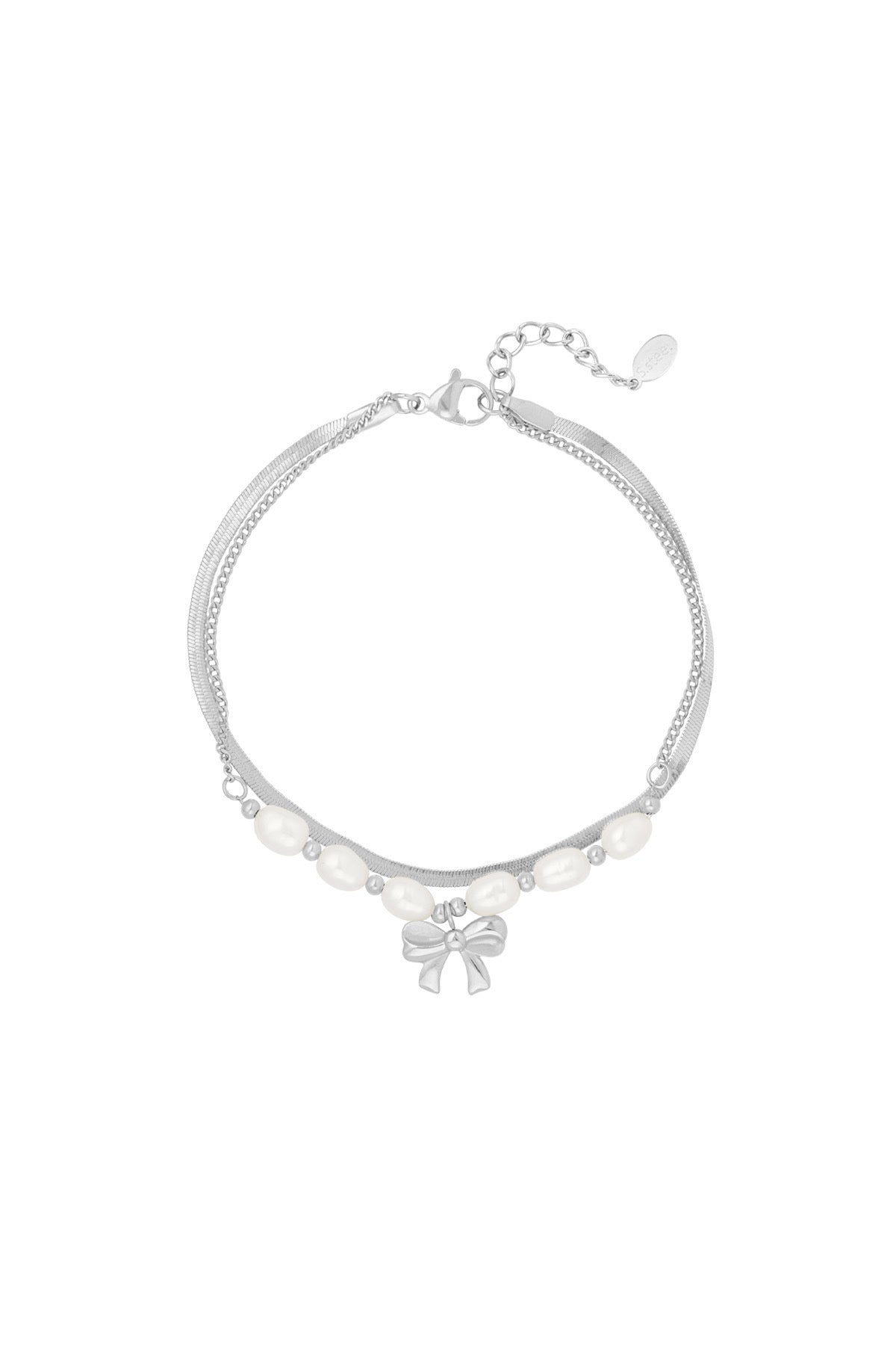 Pearl bow armband zilver