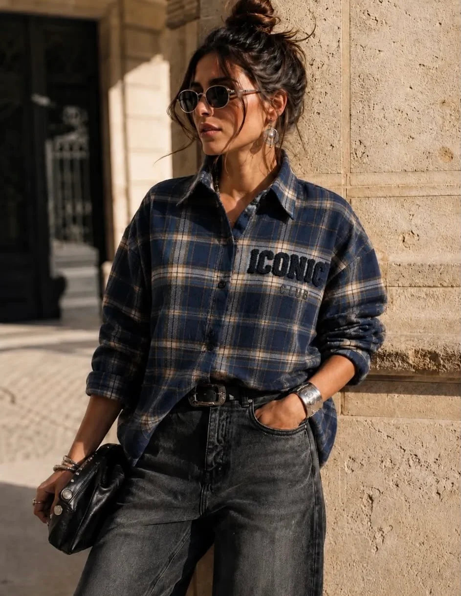 Suus - geruite iconic blouse blauw