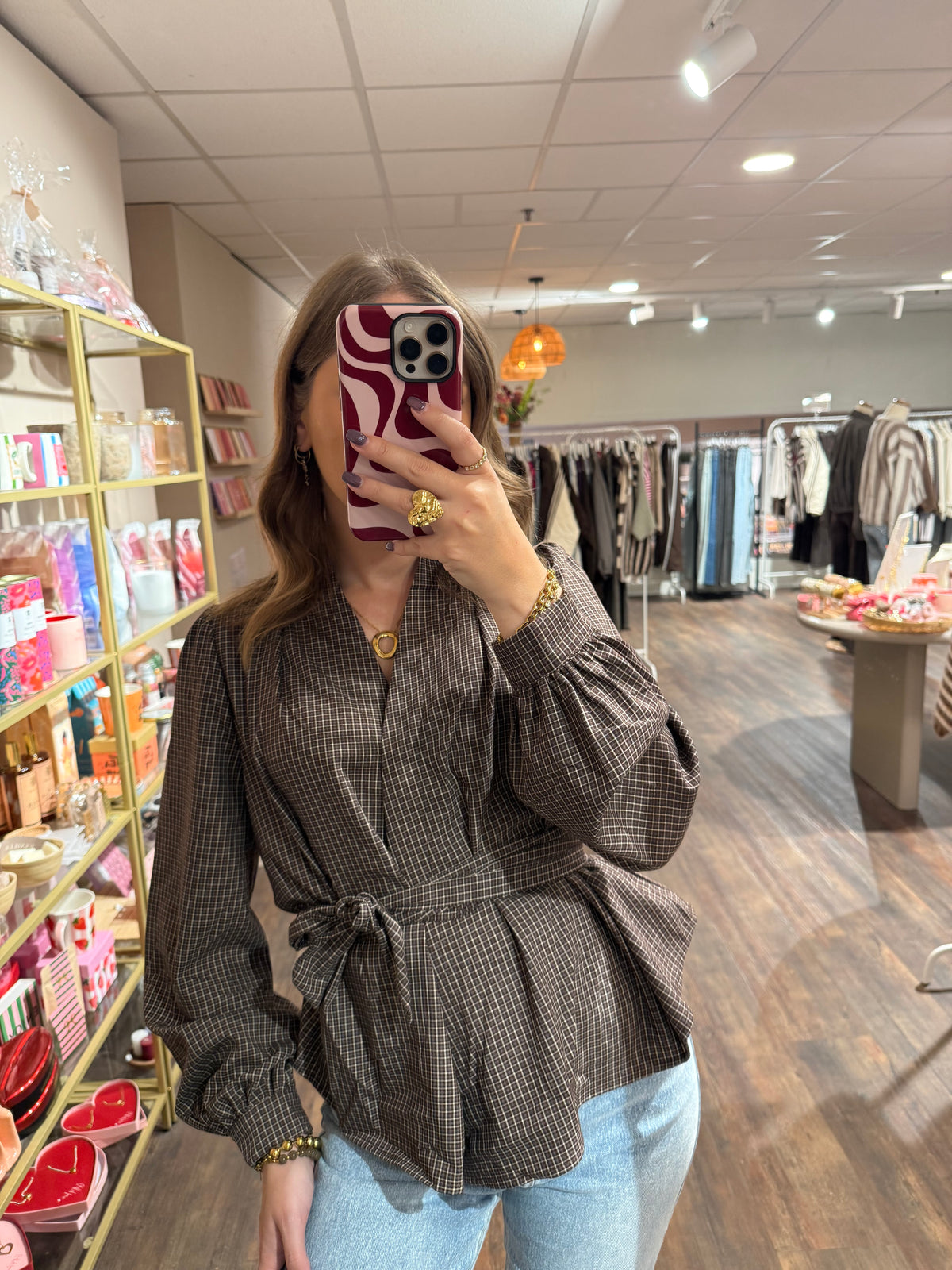 Roos - geruite blouse met strik