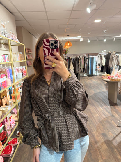 Roos - geruite blouse met strik
