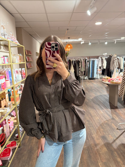 Roos - geruite blouse met strik