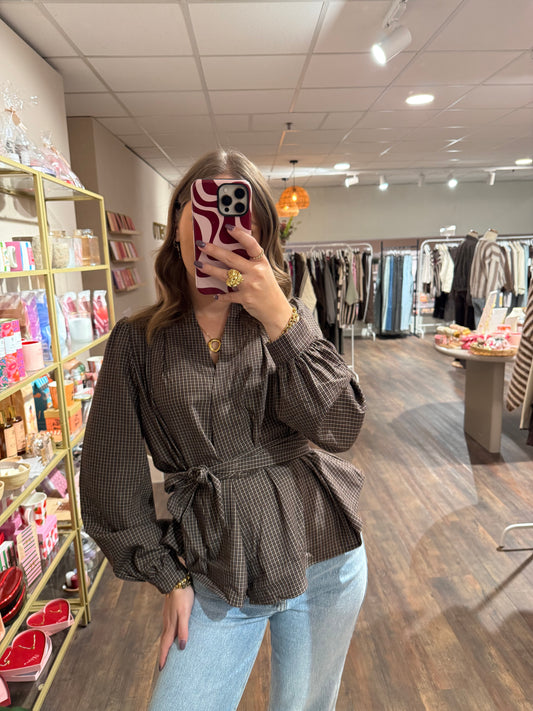 Roos - geruite blouse met strik