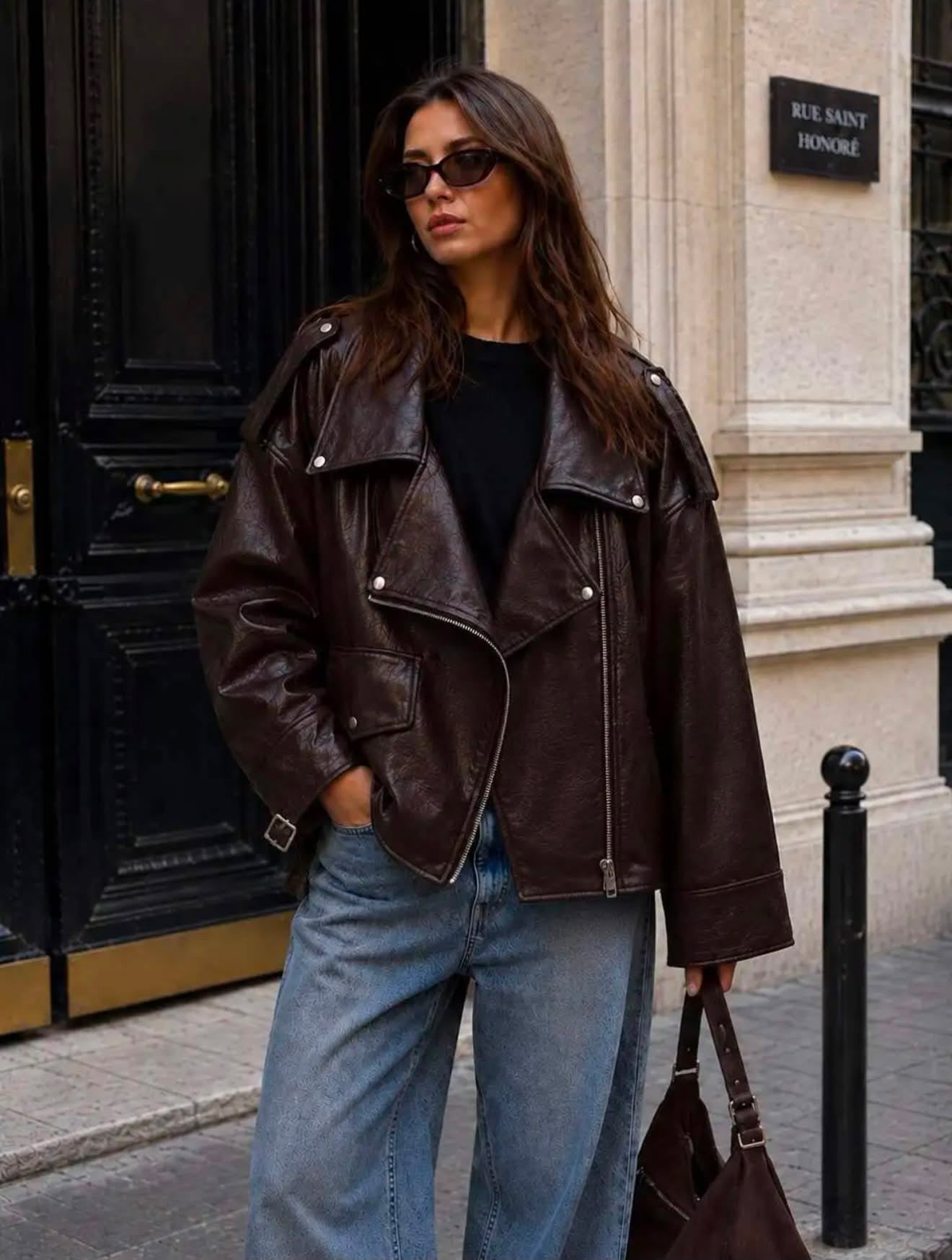 Kate - oversized leren jas bruin