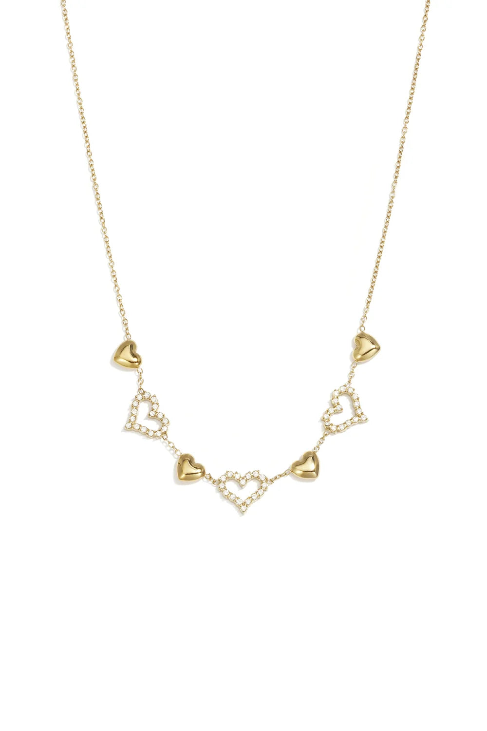Afwisselende hartjes ketting goud