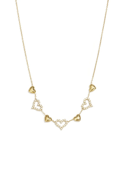 Afwisselende hartjes ketting goud