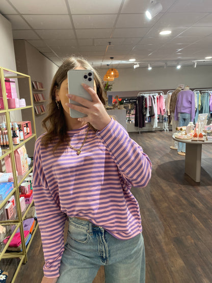 Leah - gestreepte top roze/paars
