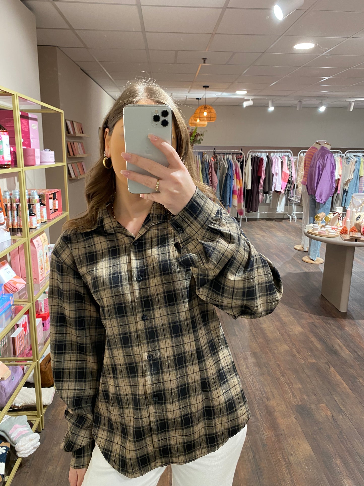 Olivia - bruin geruite getailleerde blouse