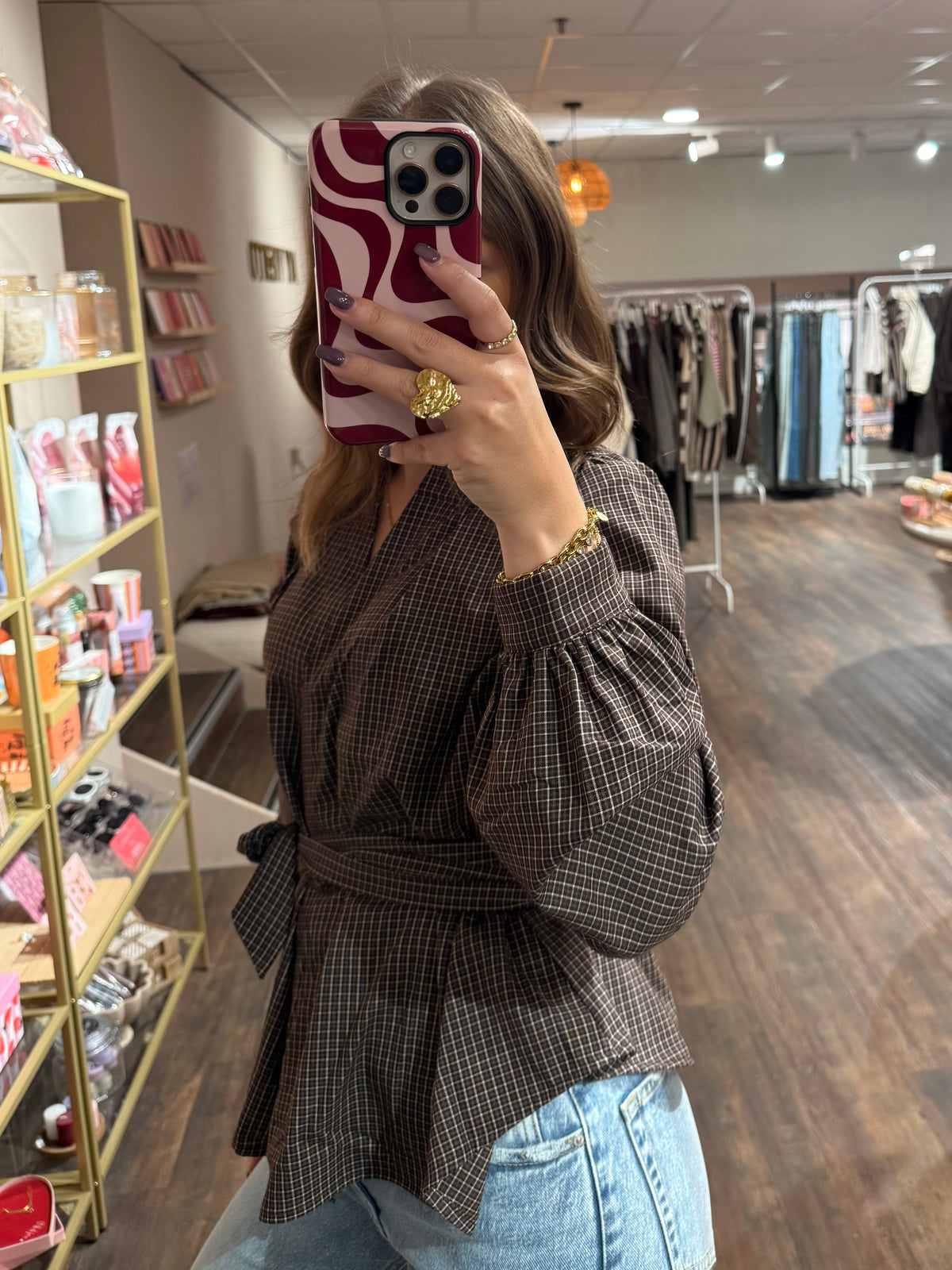 Roos - geruite blouse met strik
