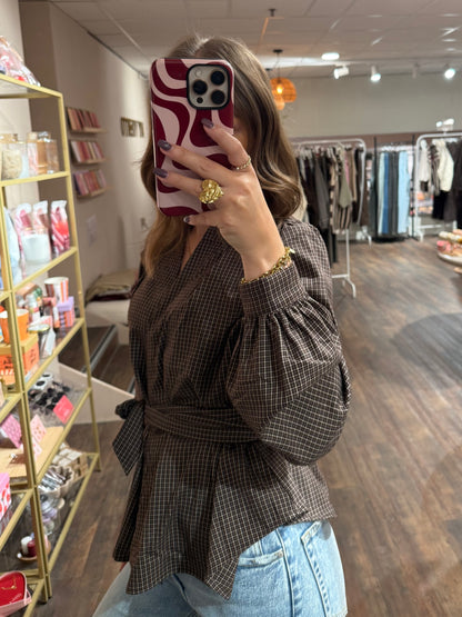 Roos - geruite blouse met strik