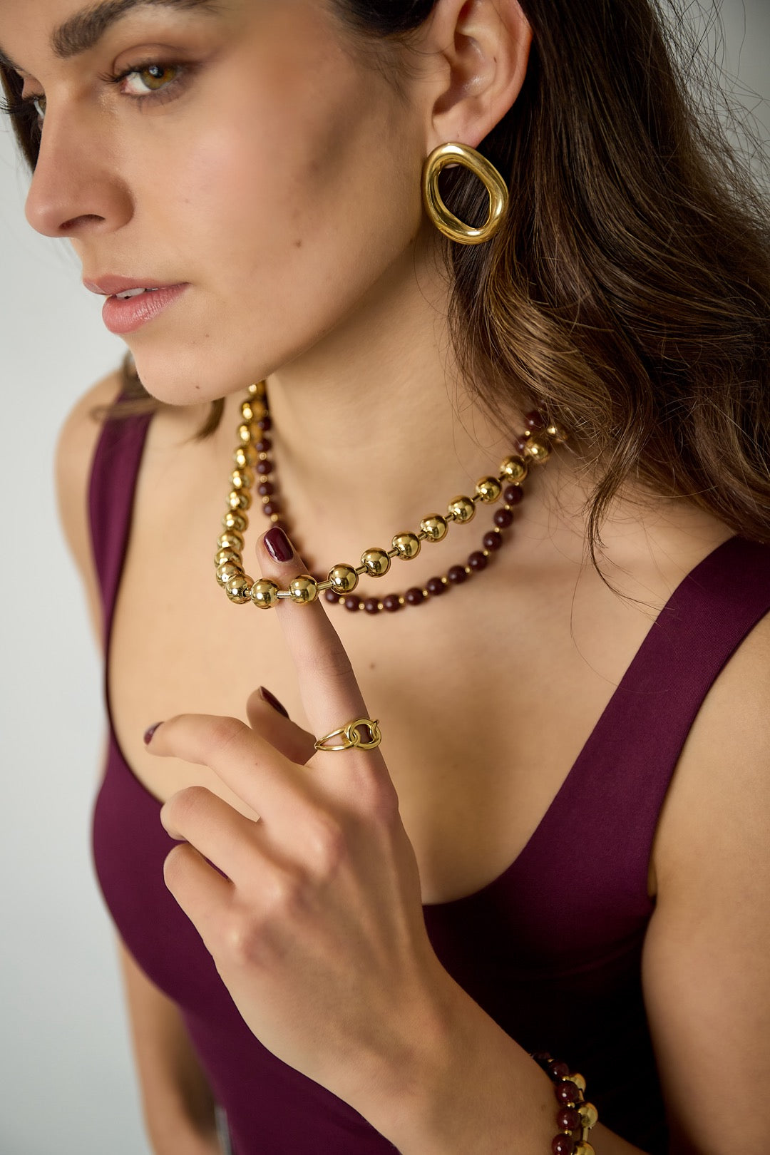 Gelaagde kralen ketting goud/bruin