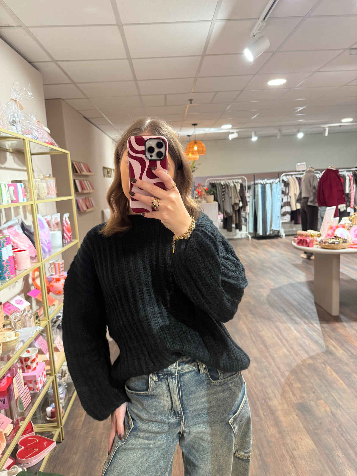 Senna - oversized rib trui zwart