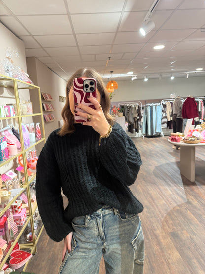 Senna - oversized rib trui zwart