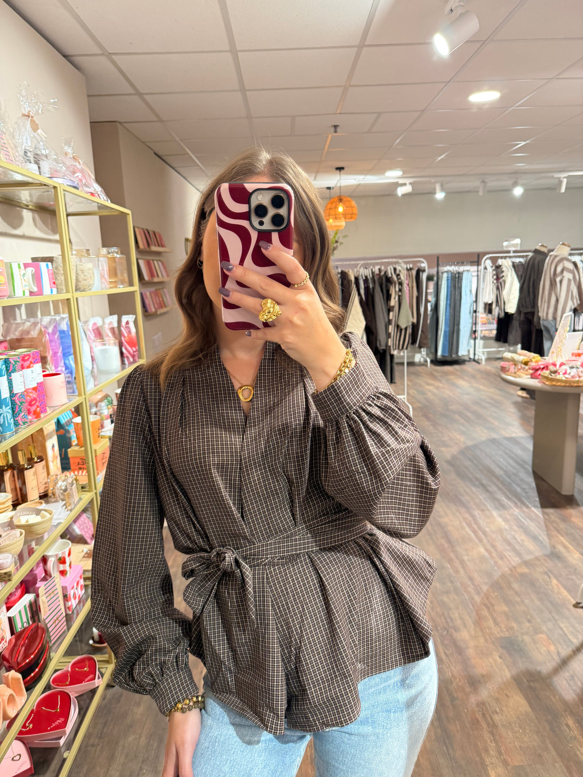 Roos - geruite blouse met strik