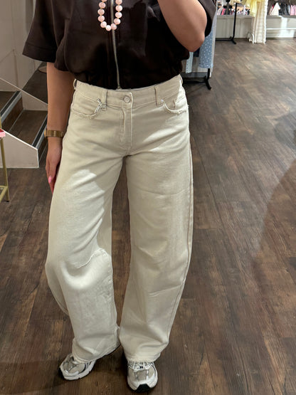 Beige barrel jeans met mid waist pasvorm