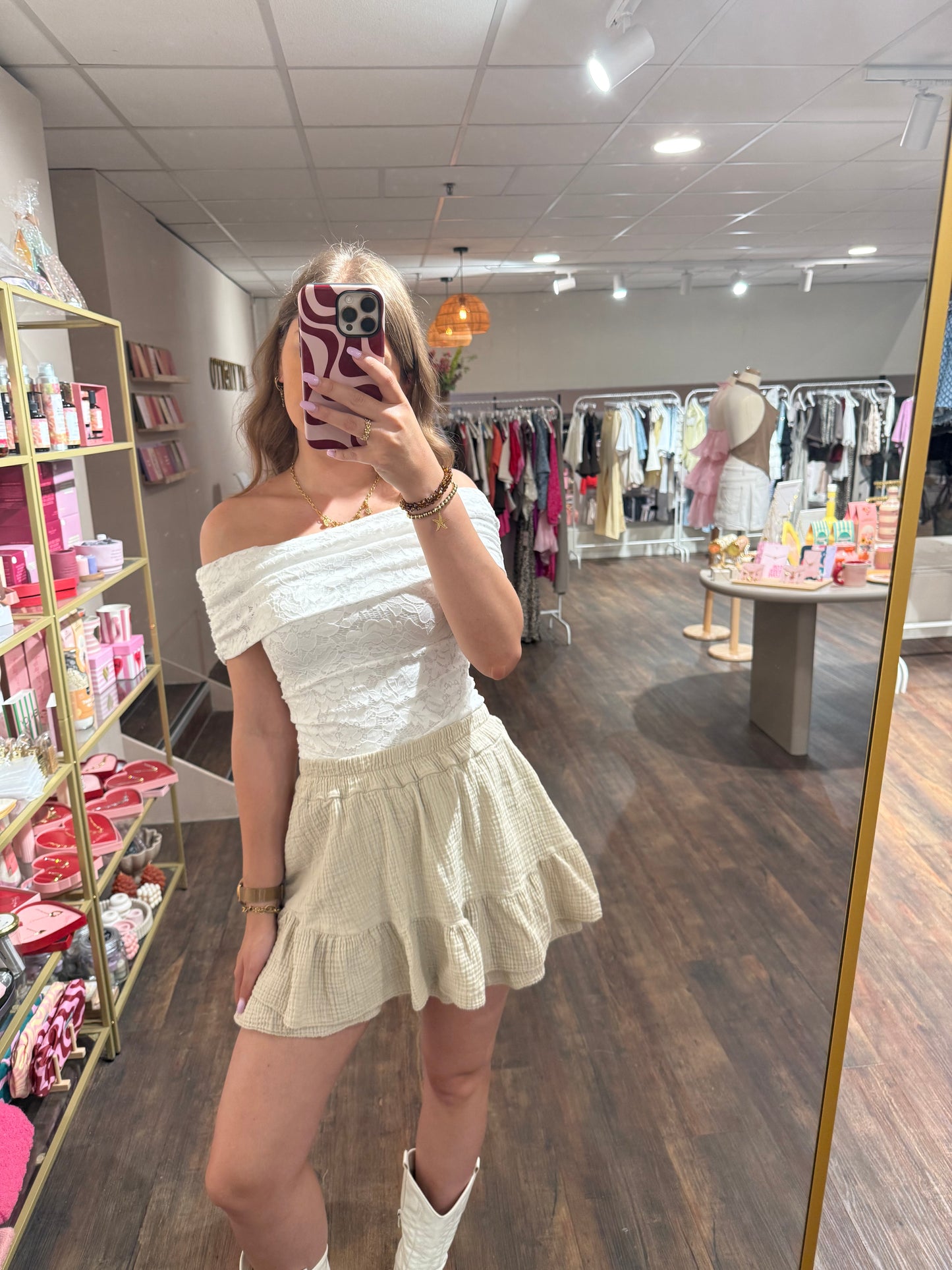 Beige mousseline skort voor dames 