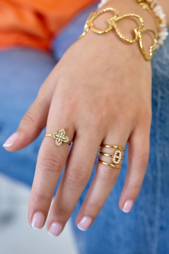 Belegde klaver ring goud