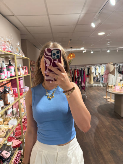 Basic rib top in blauwe kleur 