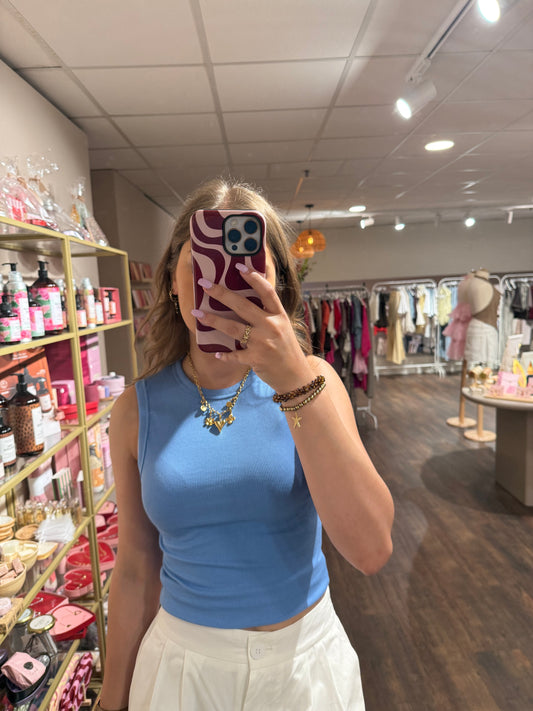 Basic rib top in blauwe kleur 