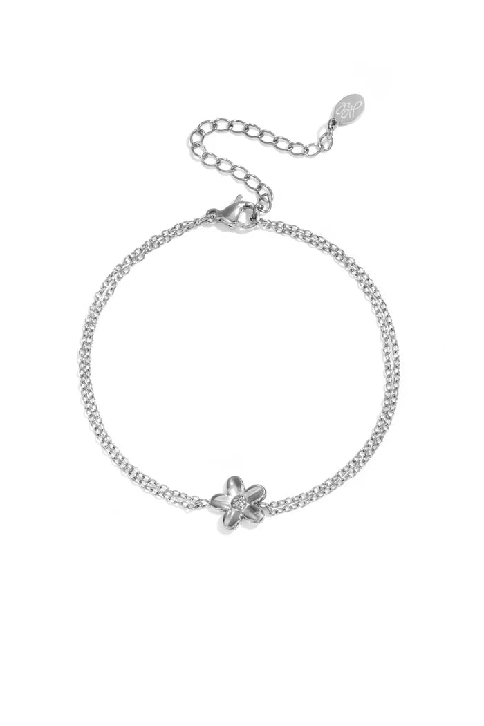 Bloemetje dubbele armband zilver