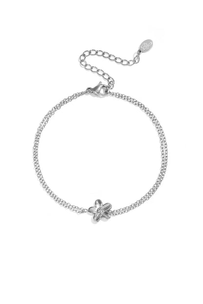 Bloemetje dubbele armband zilver