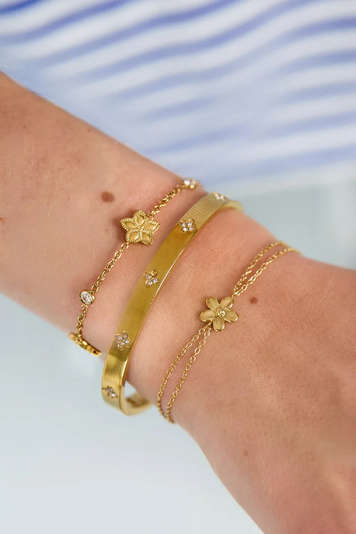 Bloemetje dubbele armband zilver