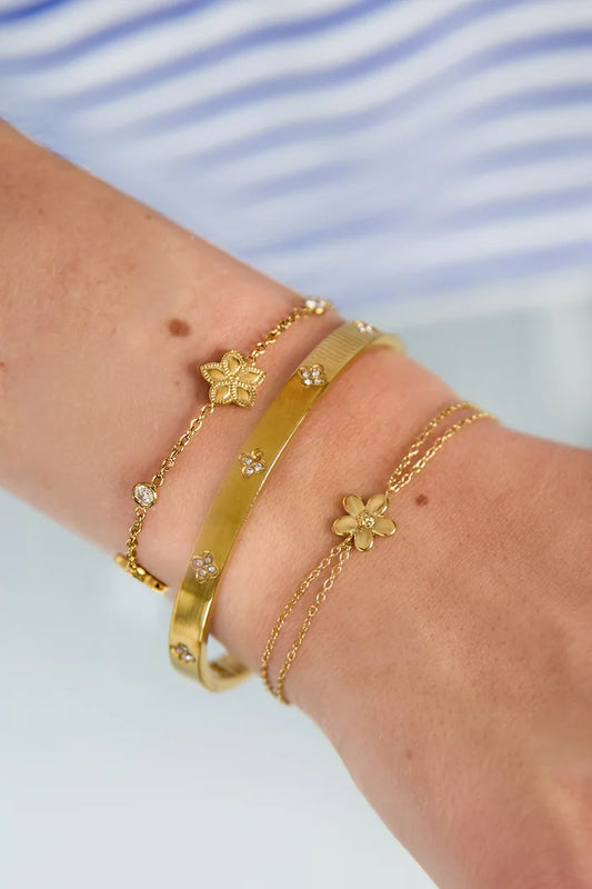 Bloemetje dubbele armband zilver