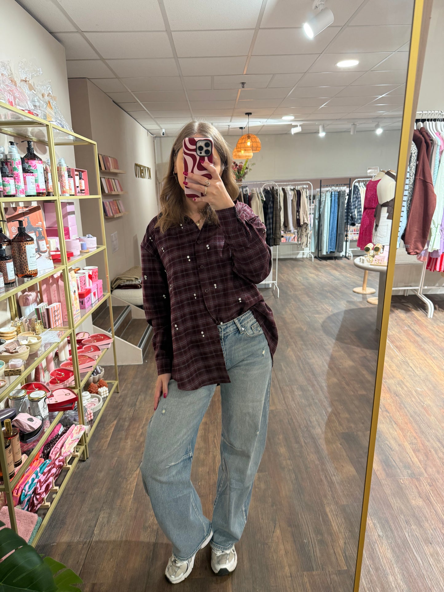 Bordeaux glitter blouse voor dames.  