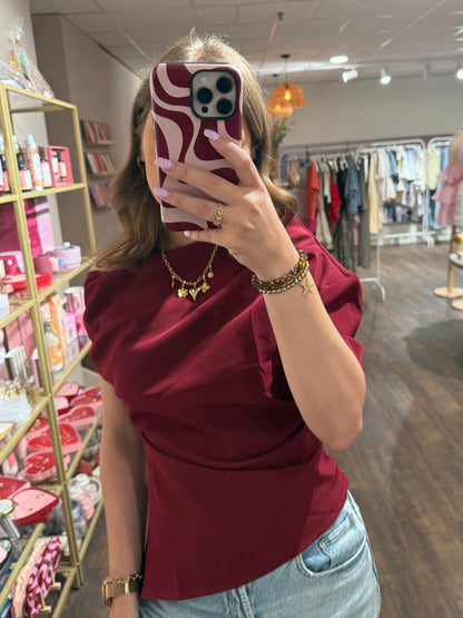 Bordeaux one shoulder top voor dames 