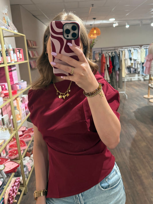 Bordeaux one shoulder top voor dames 