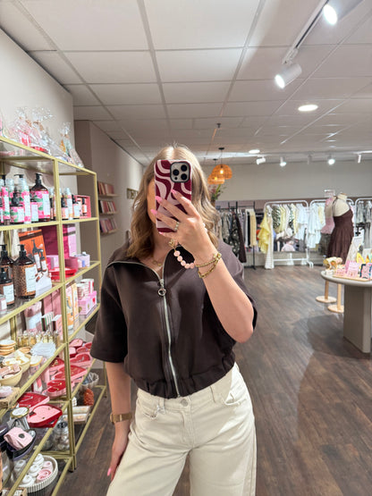 Bruin zipper jack met korte mouwen