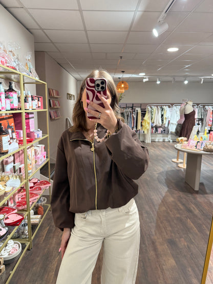 Bruin zomerjasje met gouden rits voor dames
