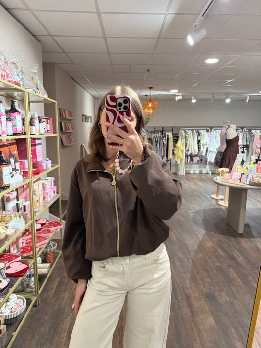 Bruin zomerjasje met gouden rits voor dames