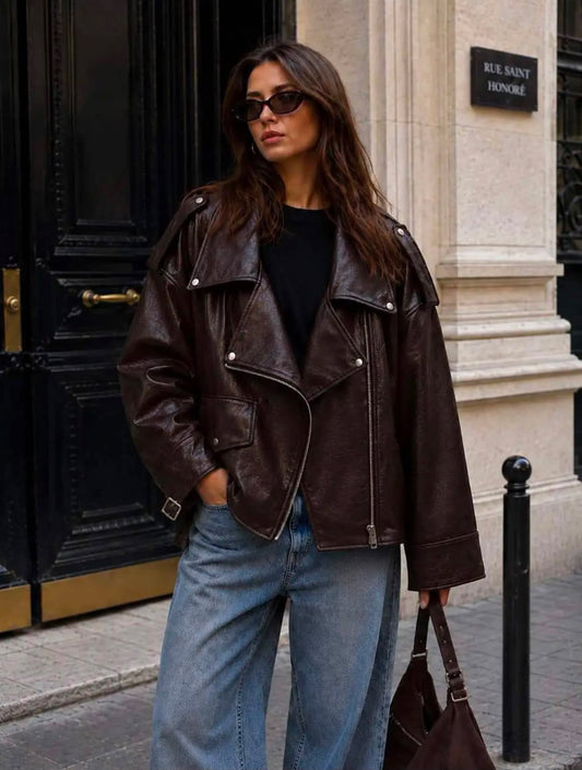 Stoere leather look jas voor dames 