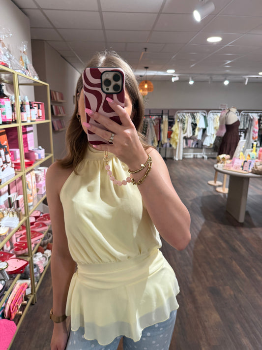 Butter yellow halter top met open rug