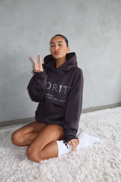 Rhinestone Hoodie by PRIORITY - Meteorite grey