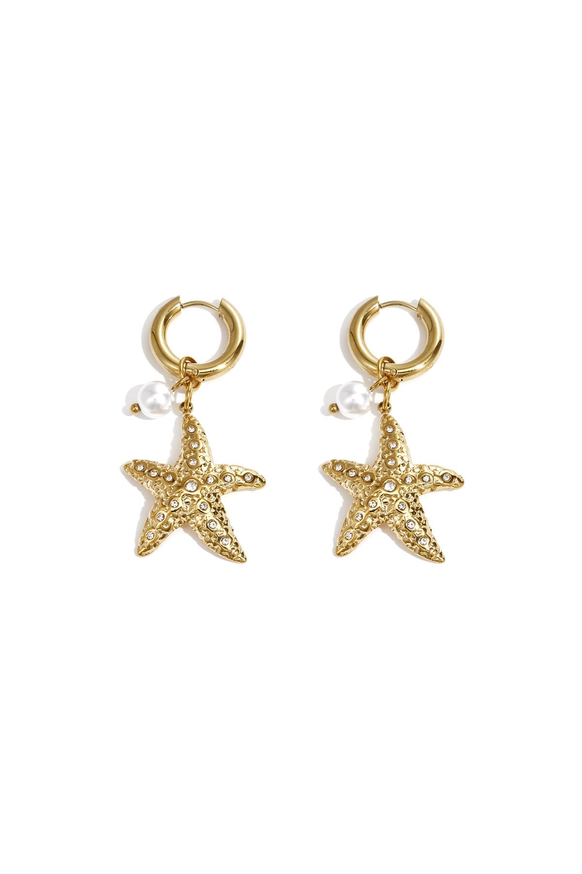 Ringen met zeester en parel oorbellen goud