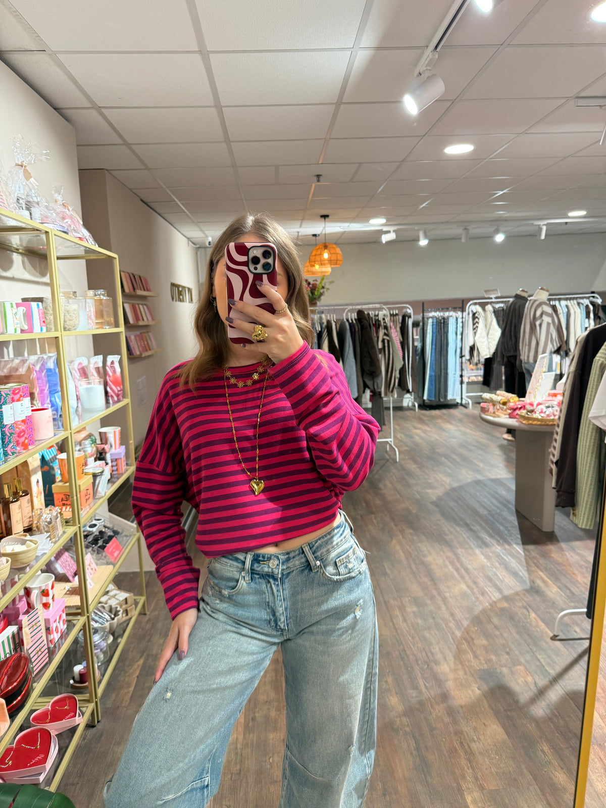 Leah - gestreepte top roze/paars