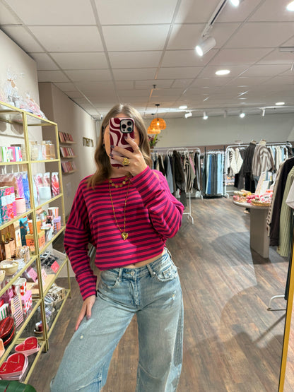 Leah - gestreepte top roze/paars