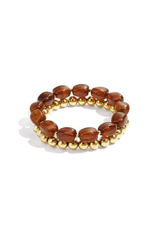Armbandenset met asymmetrische kralen donkerbruin