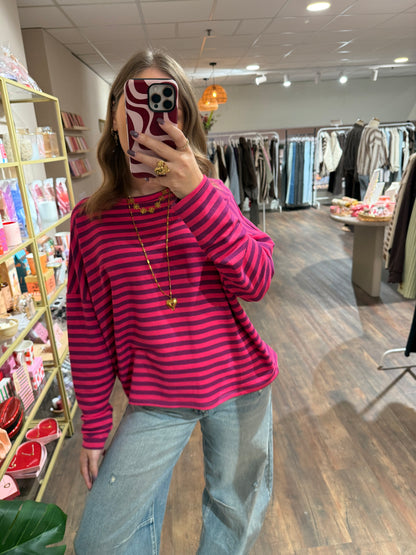 Leah - gestreepte top roze/paars