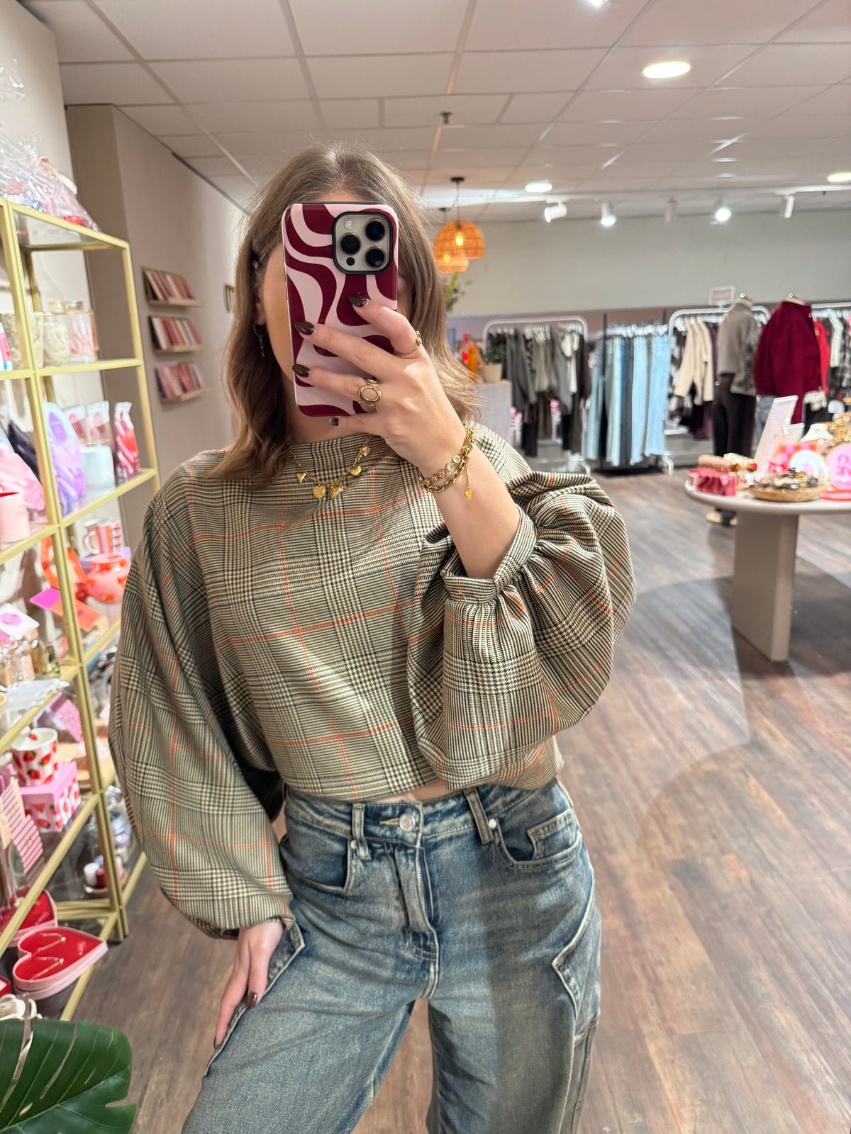 Imke - batwing geruite blouse