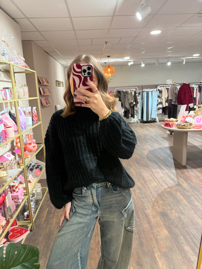 Senna - oversized rib trui zwart