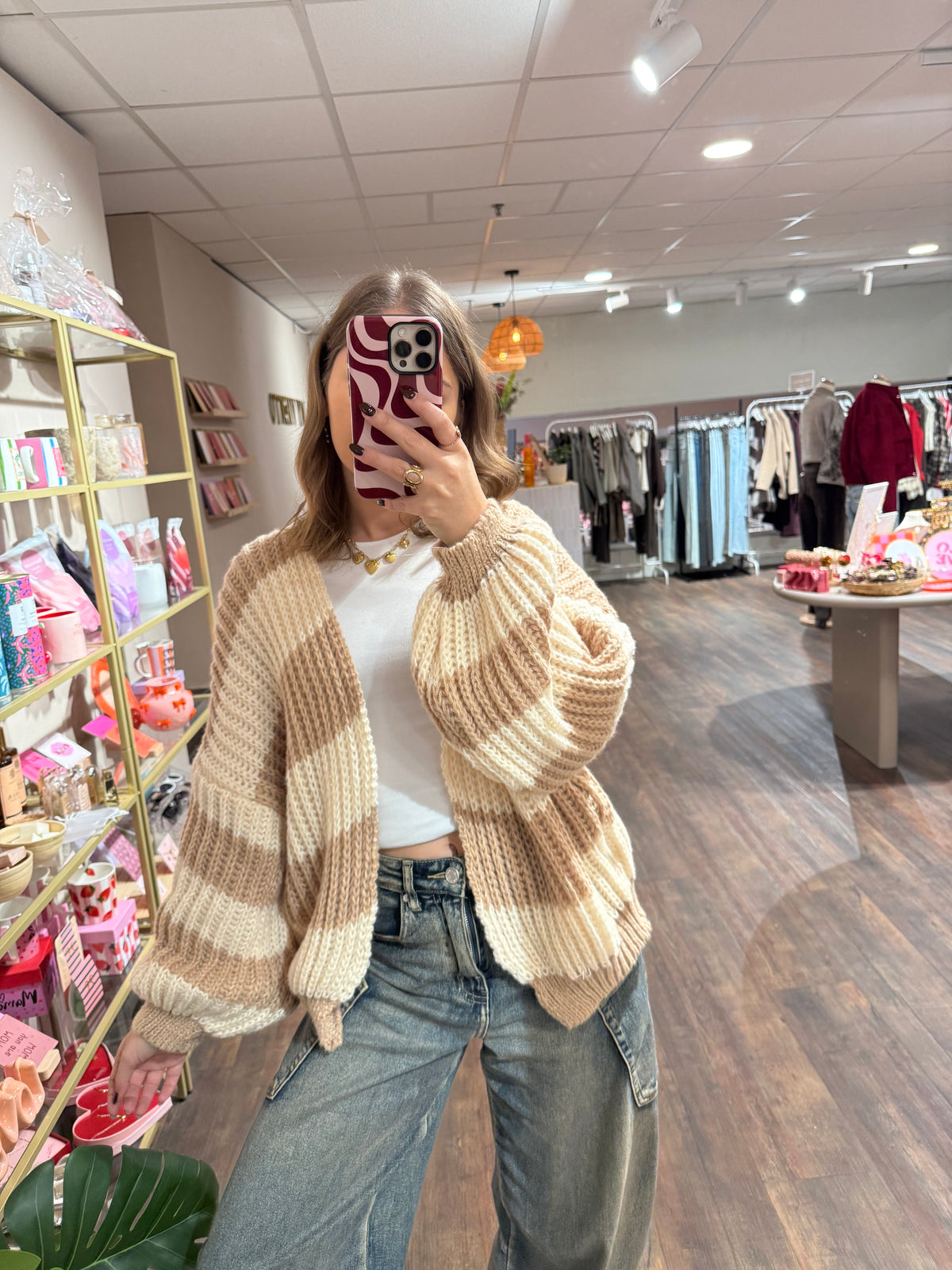 Beau - chunky gestreepte cardigan creme/bruin