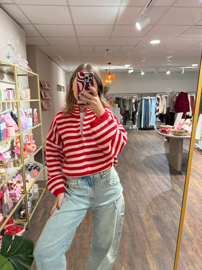 Amy - gestreepte cardigan roze/rood