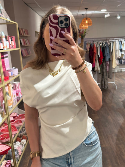 Crème one shoulder top voor dames 