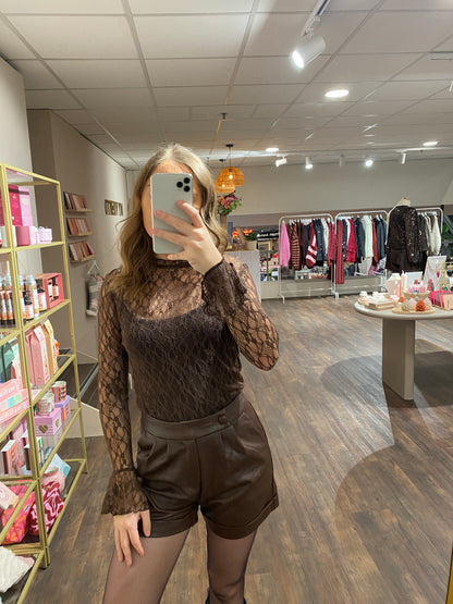 Anna - lace top chocolade bruin