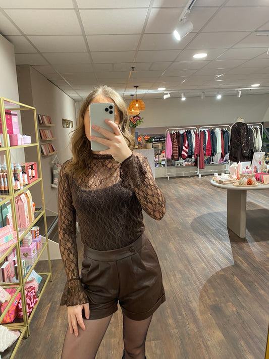 Anna - lace top chocolade bruin
