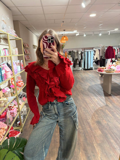 Eva - ruffle trui rood