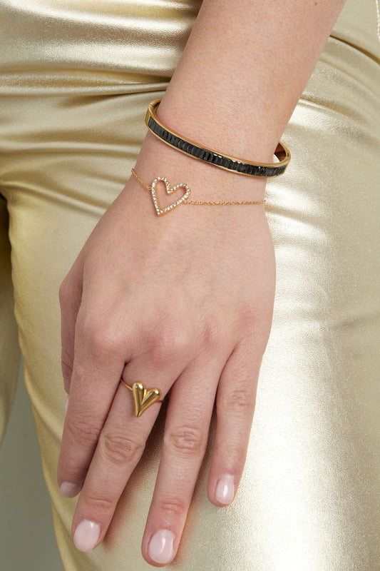 Glitter love armband goud